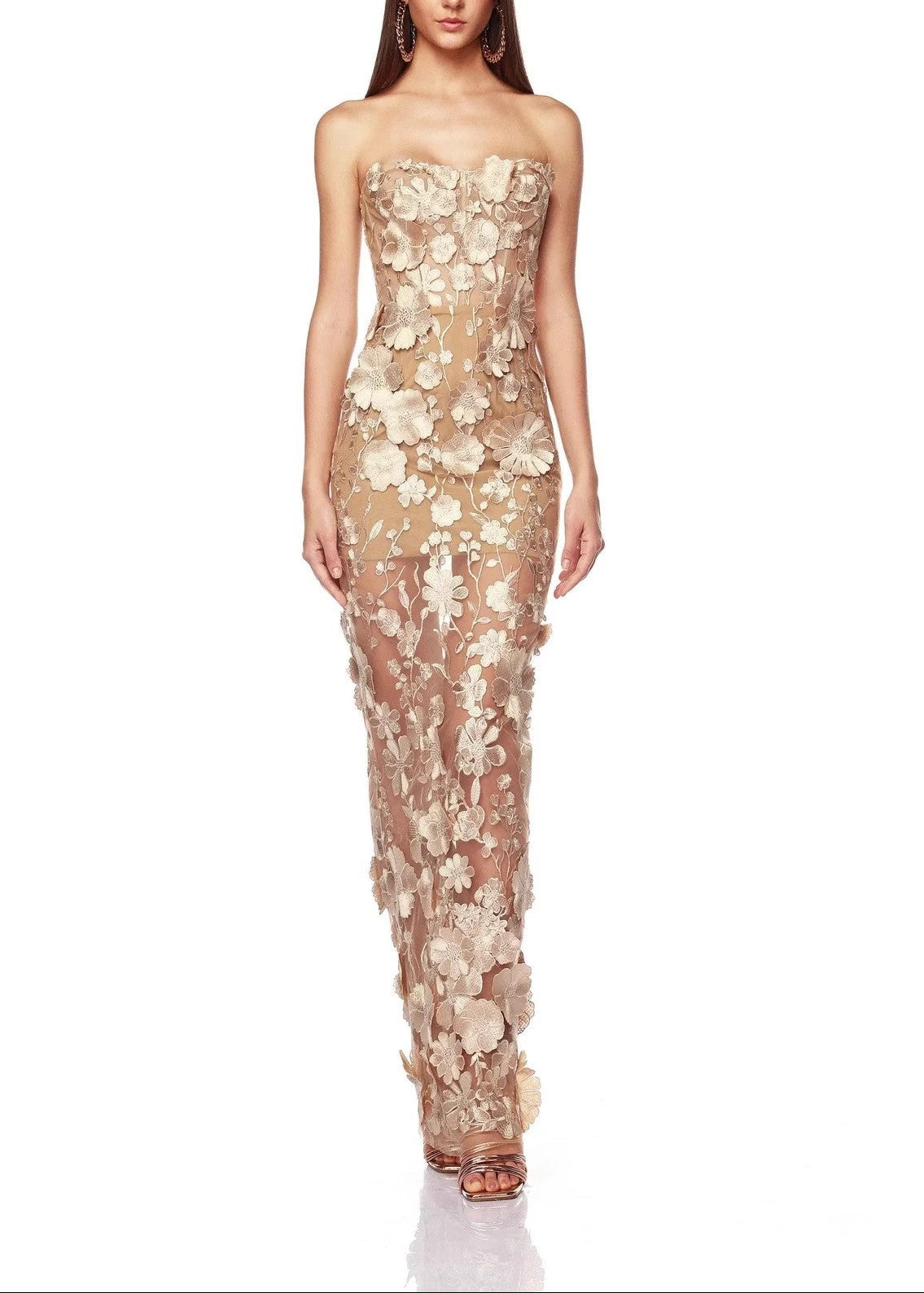 Denice Strapless Flower Maxi Dress