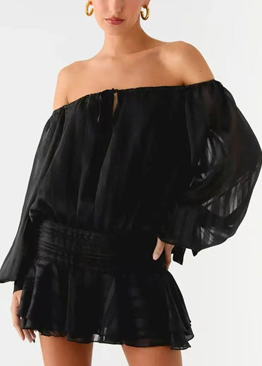 Dovydas Off Shoulder Ruch Mini Dress In Black