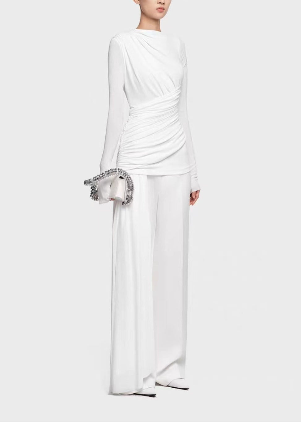 Desmond Ruch Asymmetric Fringe Pants Set In White