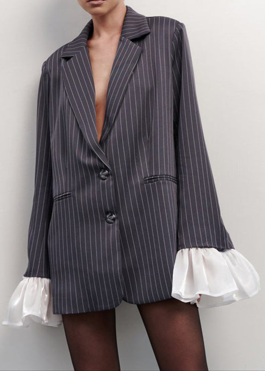 Angustias Stripe Ruffle Plunge Blazer