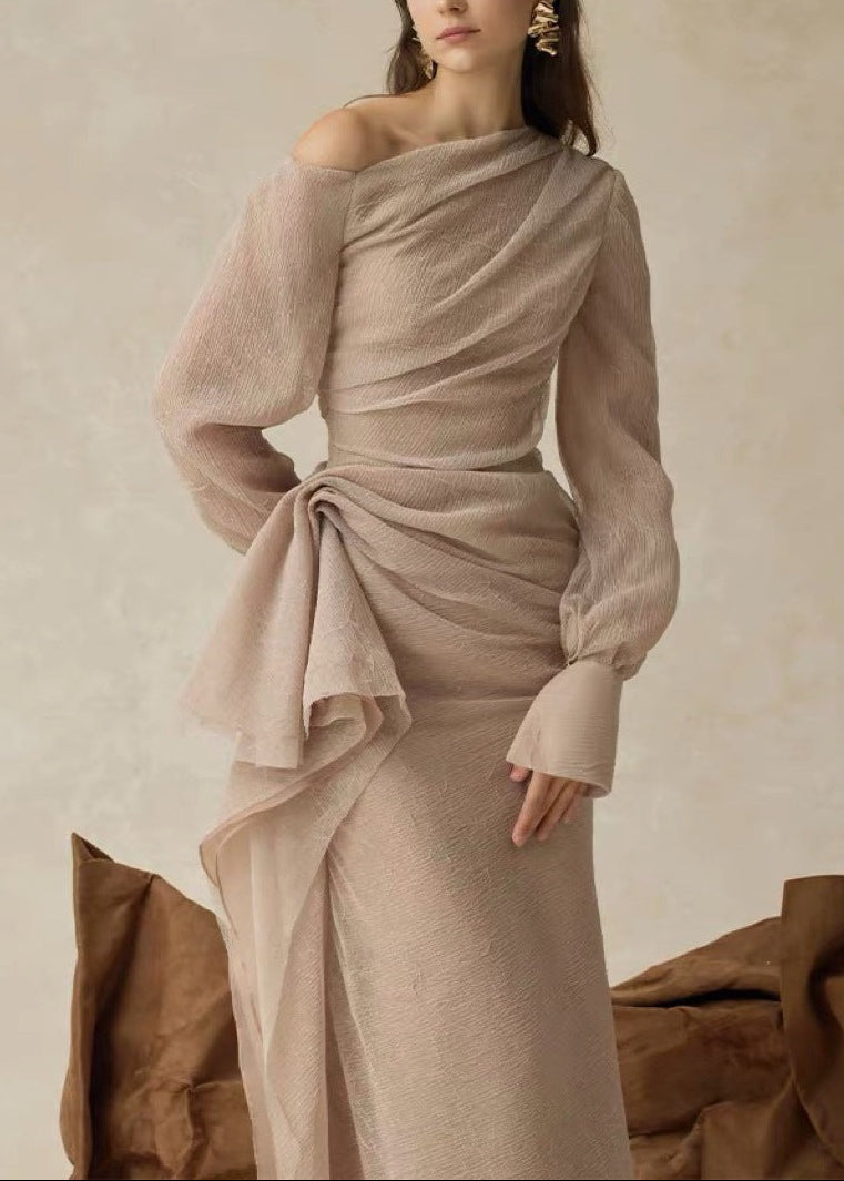 Claudette Asymmetric Ruch Maxi Dress