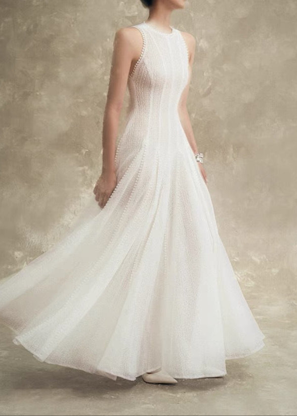 Annunciata Sleeveless Cutout Ruffle Maxi Dress In White