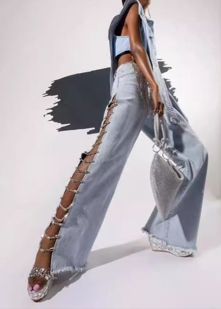 Anevay Rhinestone Chain Cutout Jeans
