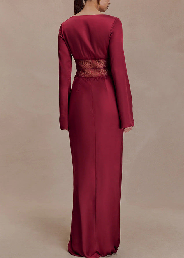 Dominick Long Sleeve Lace Plunge Maxi Dress