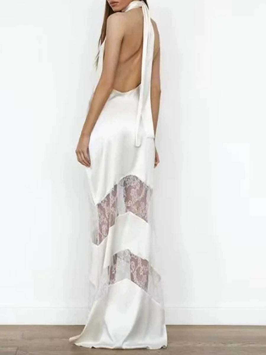 Bernardo Satin Lace Cutout Floral Maxi Dress In White
