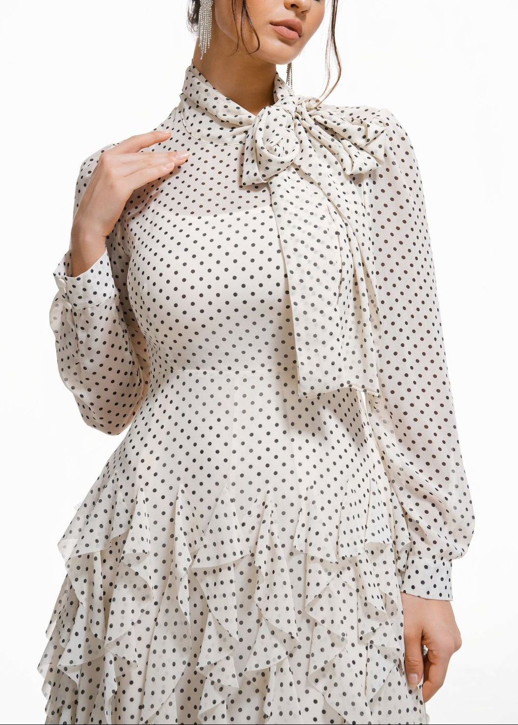 Dewitt Dot Bow Ruffle Maxi Dress