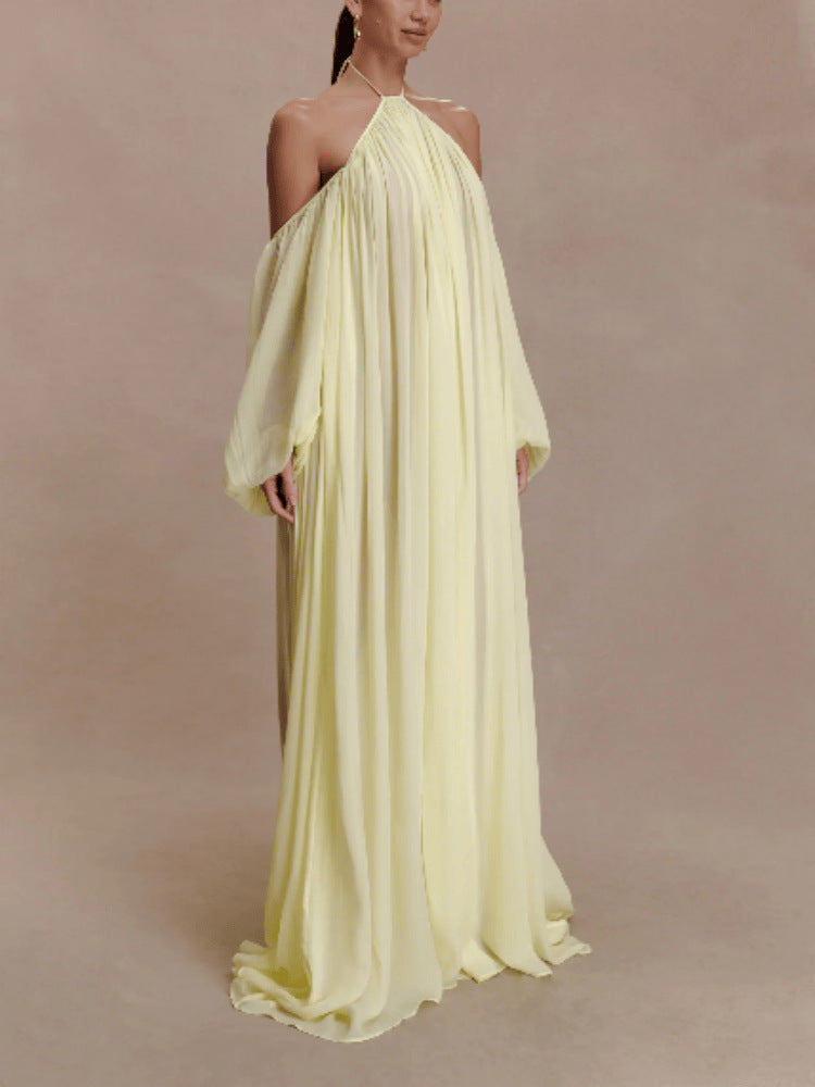 Emmanuhel Backless Balloon Sleeve Maxi Dress In Butter Yellow