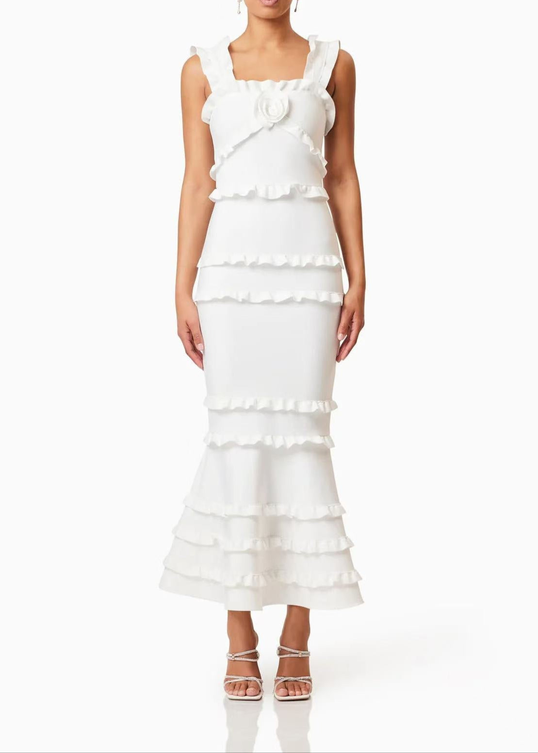 Barret Ruffle Flower Maxi Dress In White