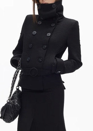 Djuro Funnel Neck Belt Jacket In Black