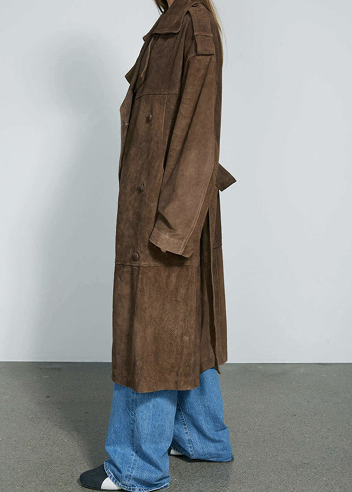 Anisa Lapel Lace Up Suede Coat