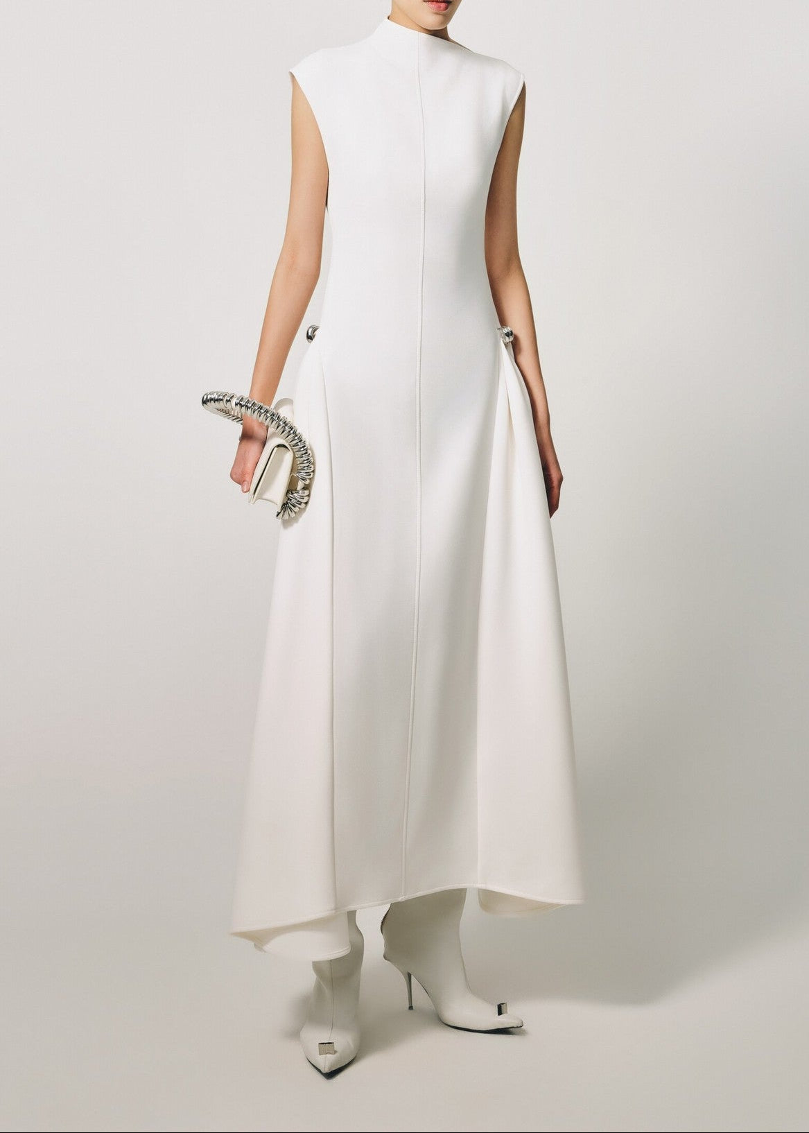 Blahoslav Sleeveless Asymmetric Maxi Dress In White