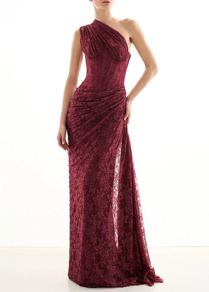 Farohildis One Shoulder Corset Lace Maxi Dress