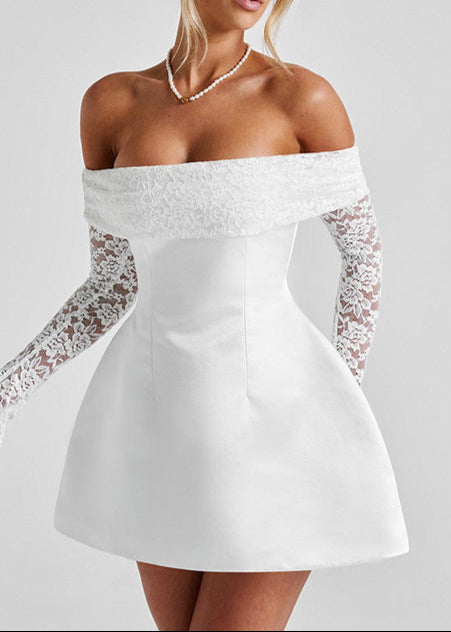 Ammar Off Shoulder Lace Ruch Mini Dress