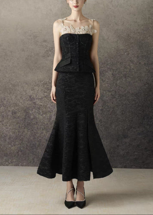 Ahti Embroidered Floral Split Skirt Set