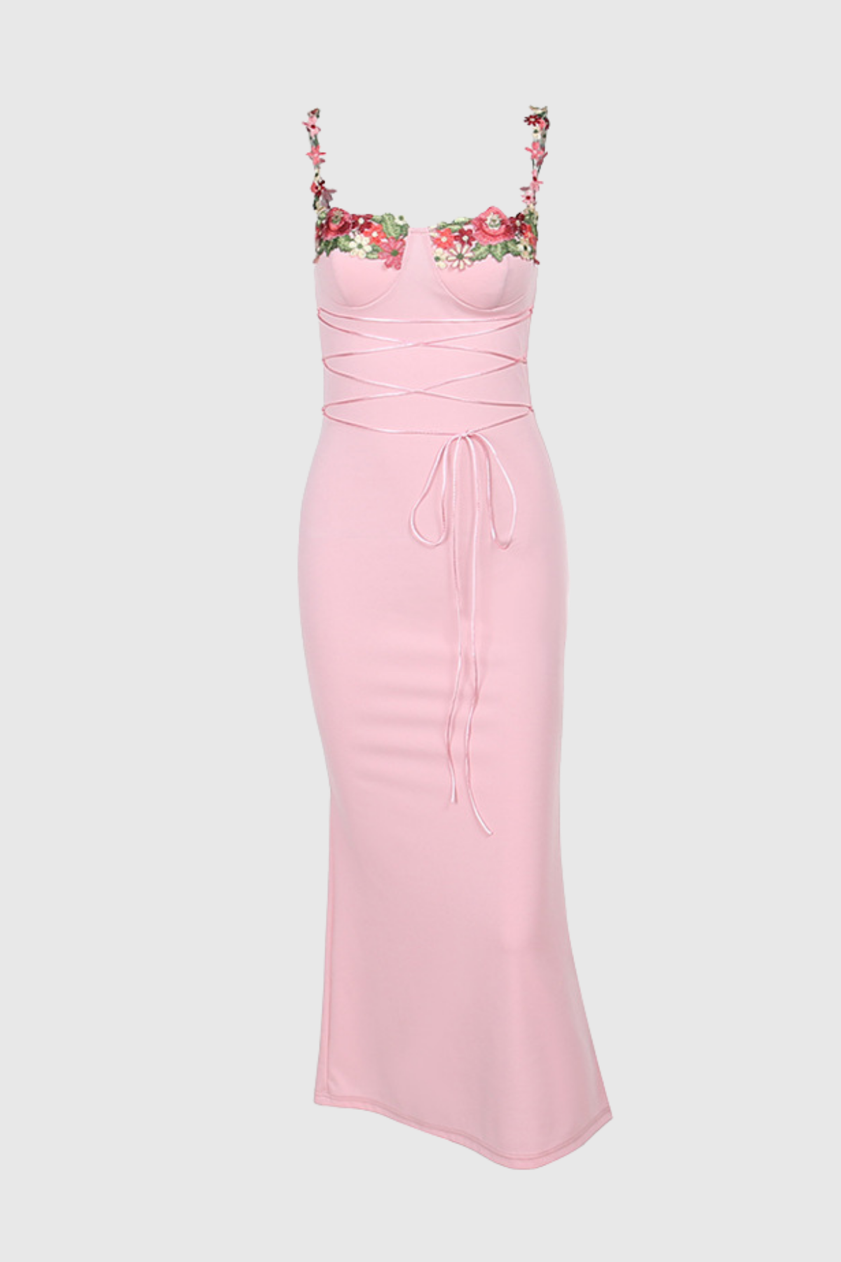 Girasol Bodycon Flower Embroidered Maxi Dress In Pink