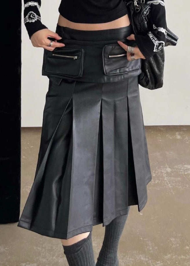 Elof Pocket Leather Midi Skirt