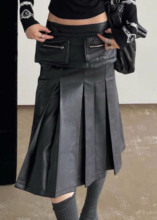 Elof Pocket Leather Midi Skirt