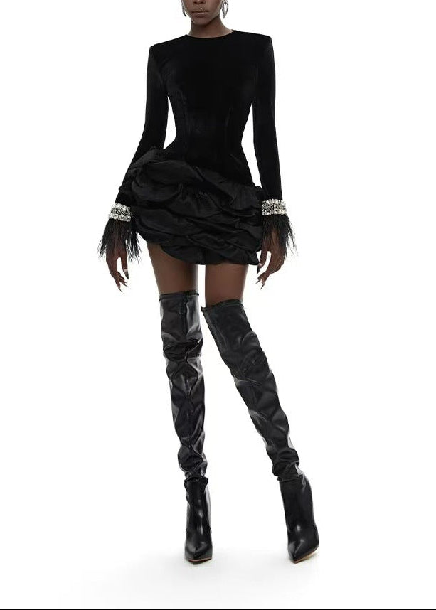 Daxton Fringe Crystal Mini Dress In Black