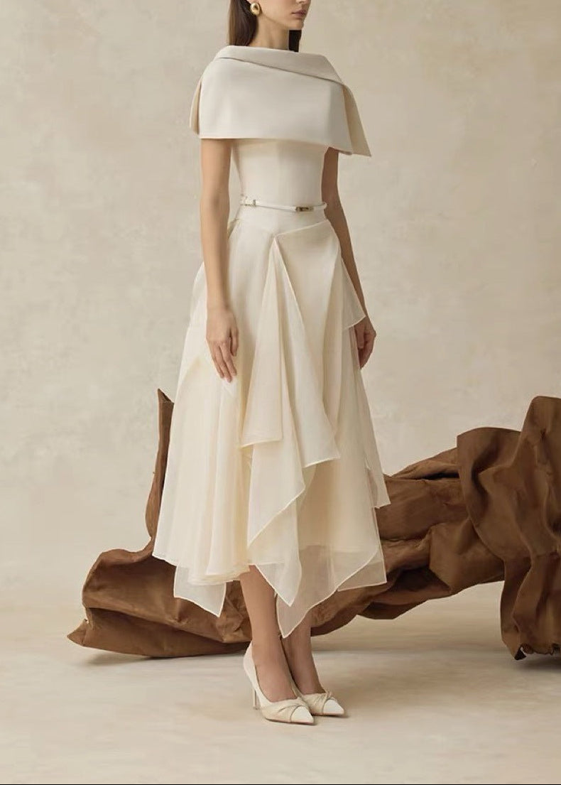 Deion Two Piece Shawl Ruffle Midi Dress