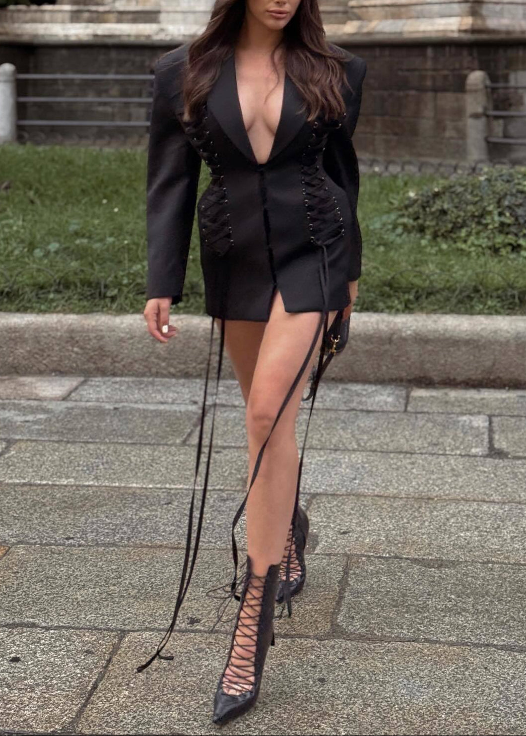 Dillan Plunge Lace Up Blazer