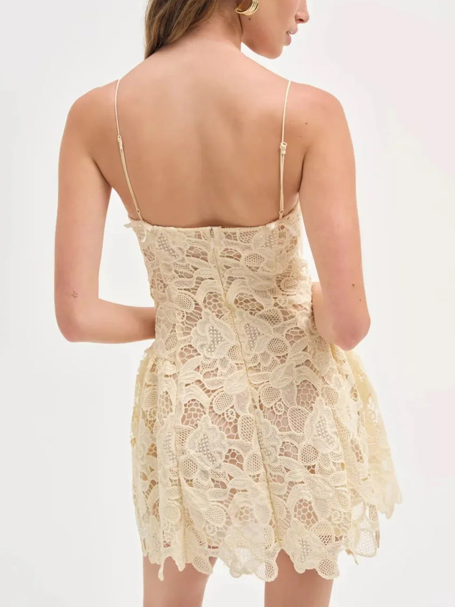 Davis Spaghetti Lace Mini Dress In Apricot
