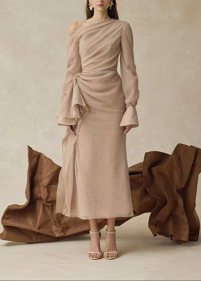 Claudette Asymmetric Ruch Maxi Dress
