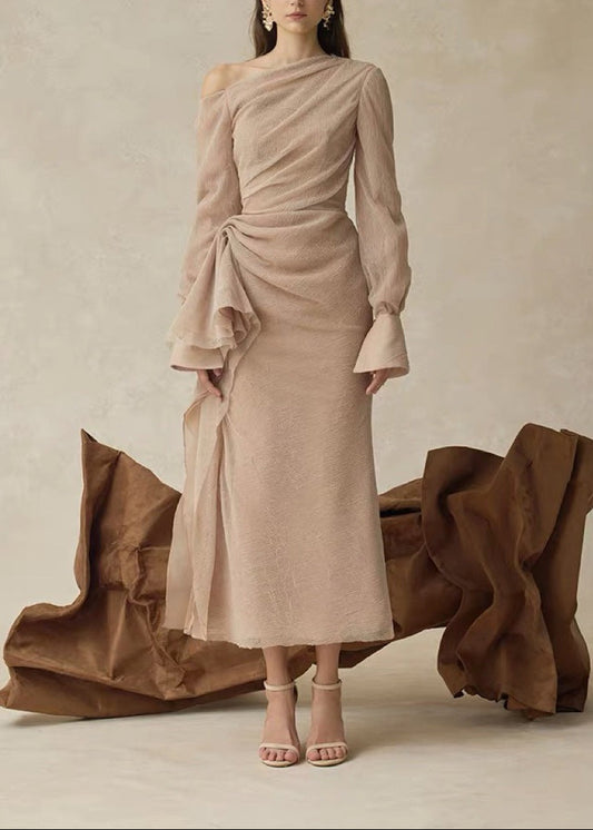 Claudette Asymmetric Ruch Maxi Dress