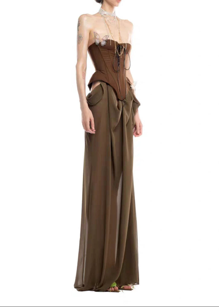 Ardalion Strapless Butterfly Lace Up Skirt Set