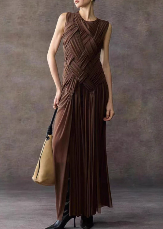 Domninus Sleeveless Ruch High Split Maxi Dress