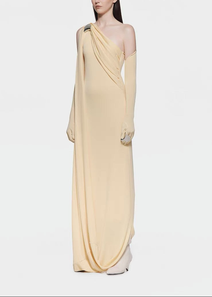Colombo One Shoulder Ruch Maxi Dress