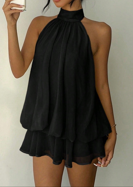 Branden Backless Halter Neck Mini Dress In Black
