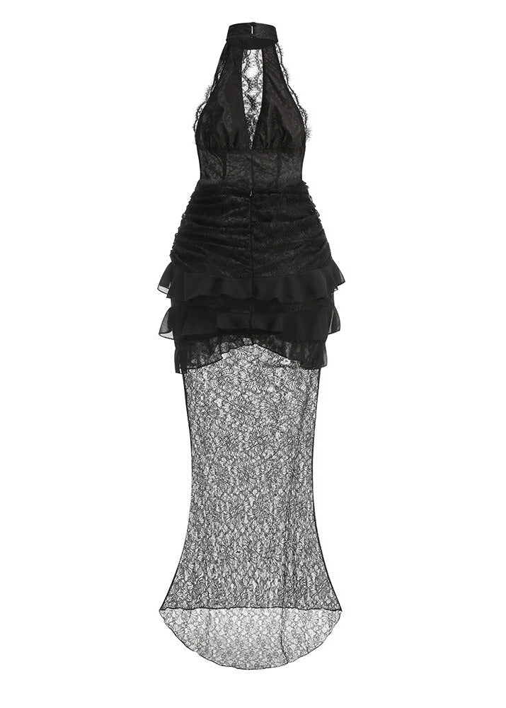 Derdriu Flower Plunge Lace Maxi Dress