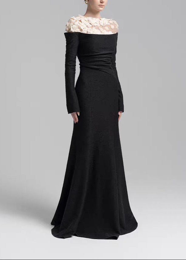 Eamon Flower Deconstruct Maxi Dress In Black