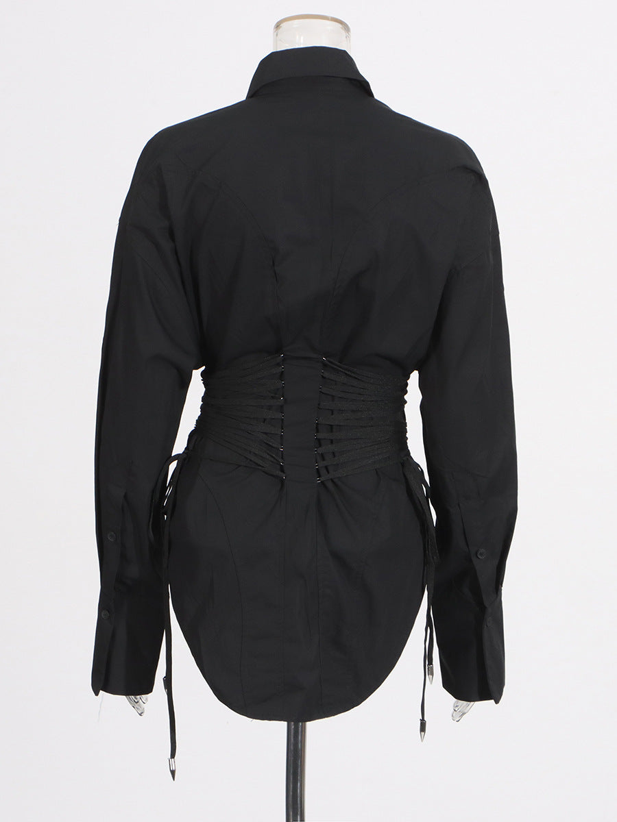 Adamma Ruch Drawstring Shirt In Black