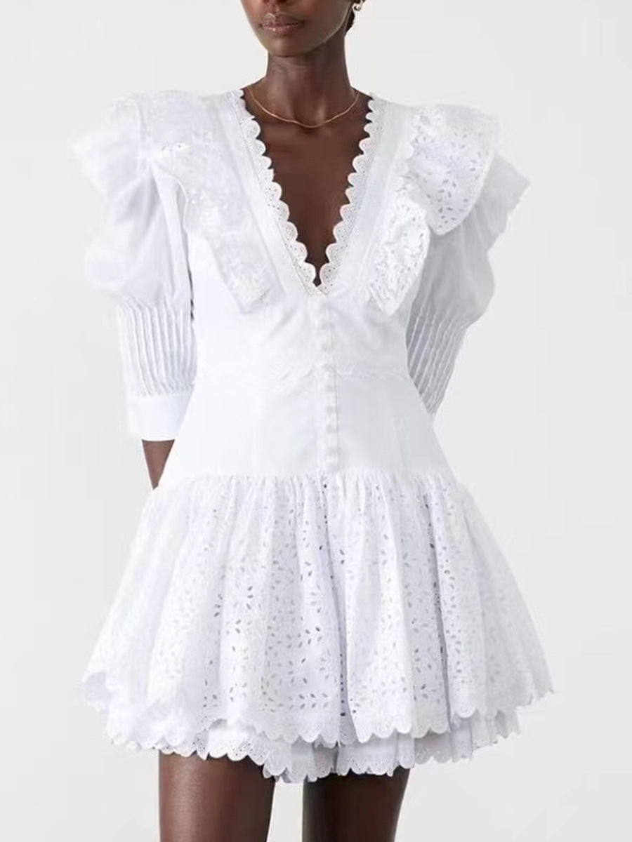 Chinonso Plunge Balloon Sleeve Mini Dress