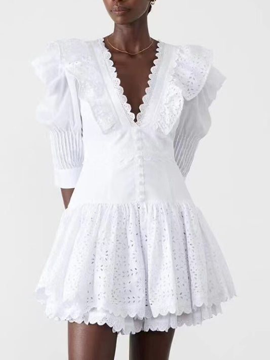 Chinonso Plunge Balloon Sleeve Mini Dress