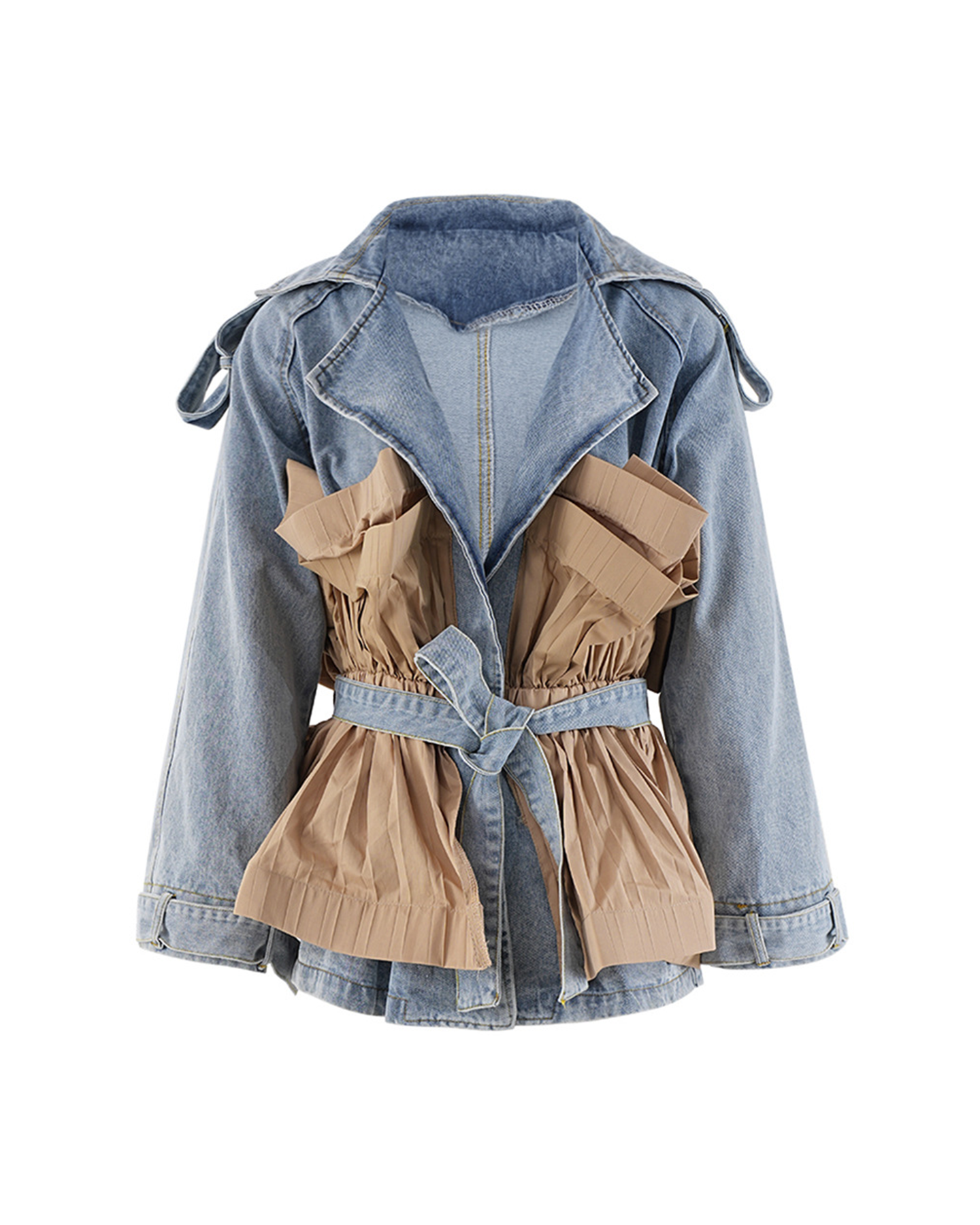 Estrella Patchwork Ruffle Denim Jacket