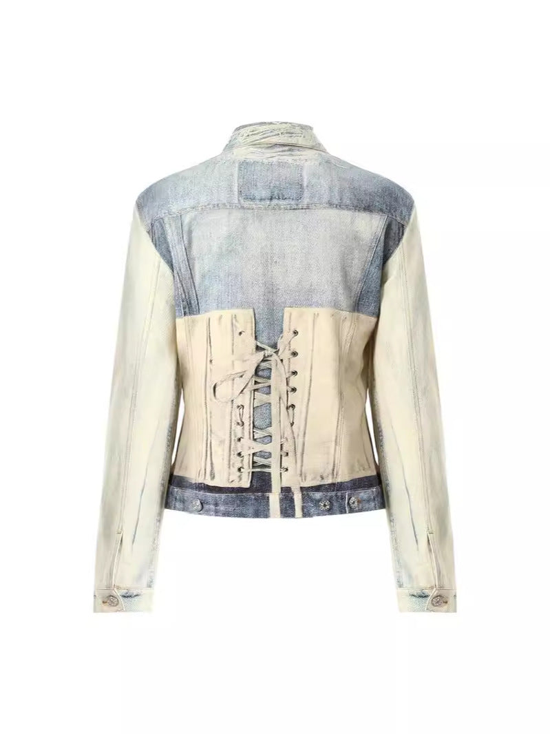 Jacquelyn Illusion Print Short Denim Jacket