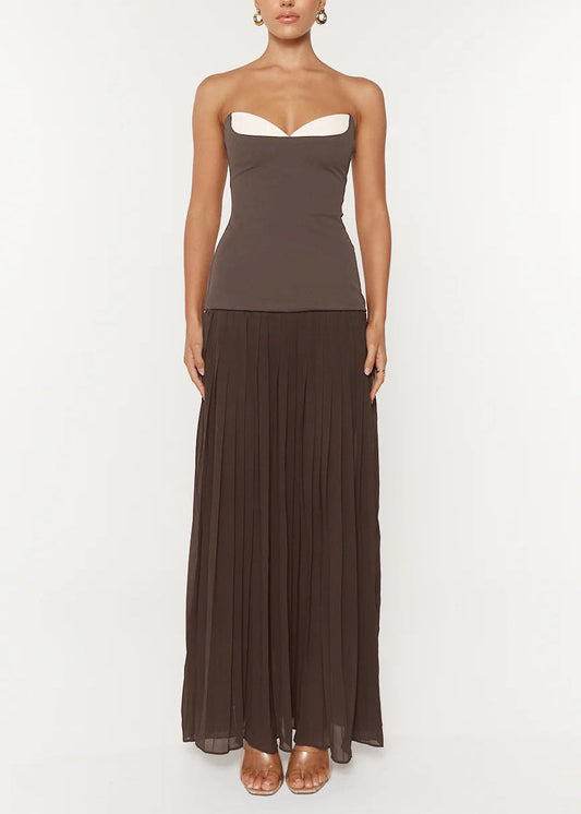 Diederick Strapless Bodycon Pleated Maxi Dress