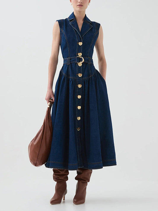 Farshid Sleeveless Denim Midi Dress In Blue