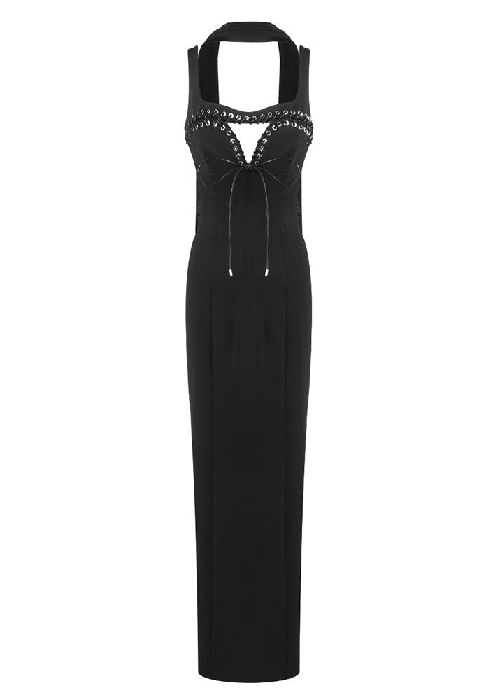 Fazel Lace Up Cutout Scarf Maxi Dress