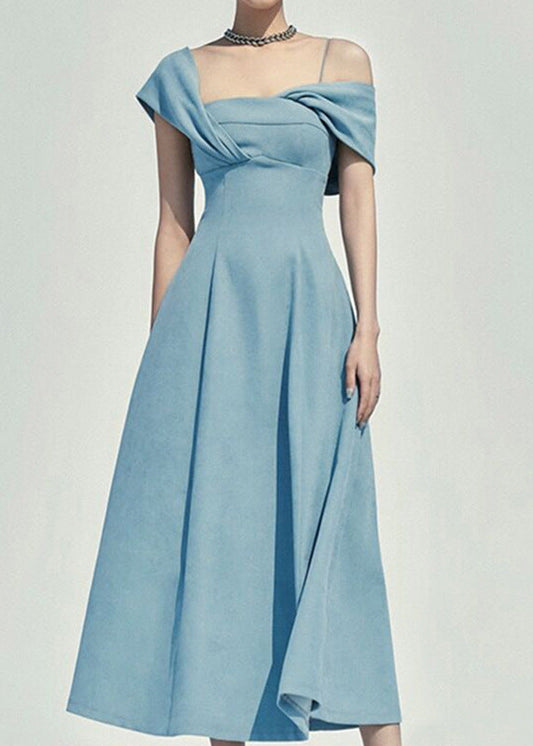 Eeva Asymmetric Ruffle Maxi Dress In Blue