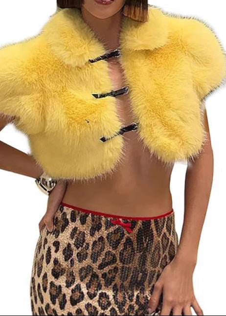 Analeigh Faux Fur Cutout Crop Top