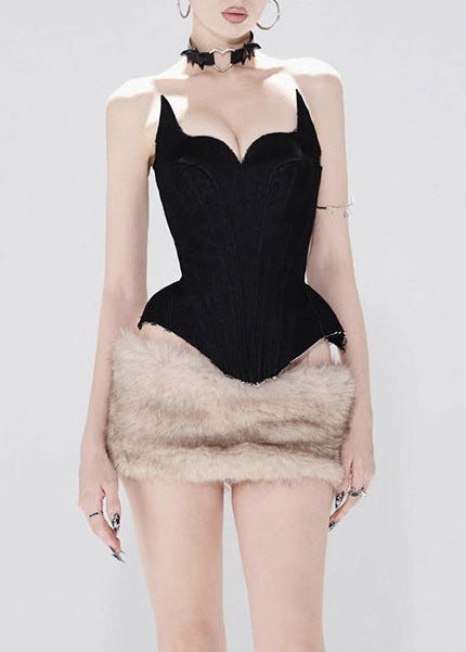Dmitar Corset Faux Fur Skirt Set