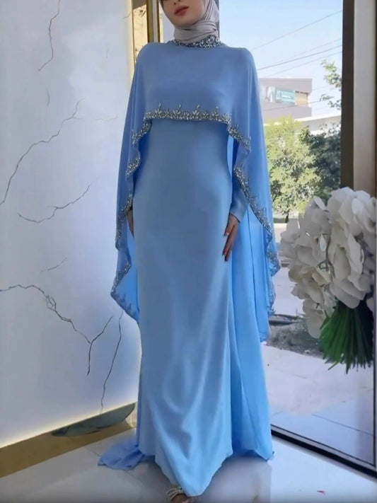 Dewydd Crystal Shawl Maxi Dress In Blue