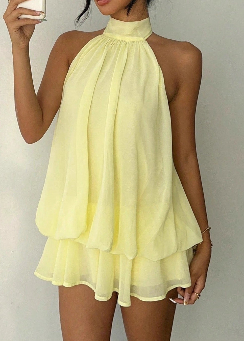 Branden Backless Halter Neck Mini Dress In Yellow