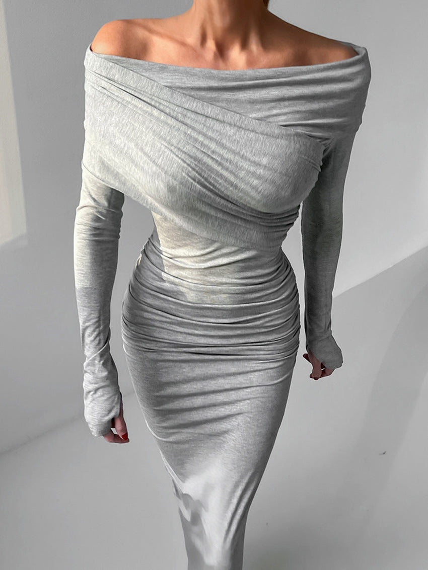 Adriel Off Shoulder Ruch Bodycon Maxi Dress