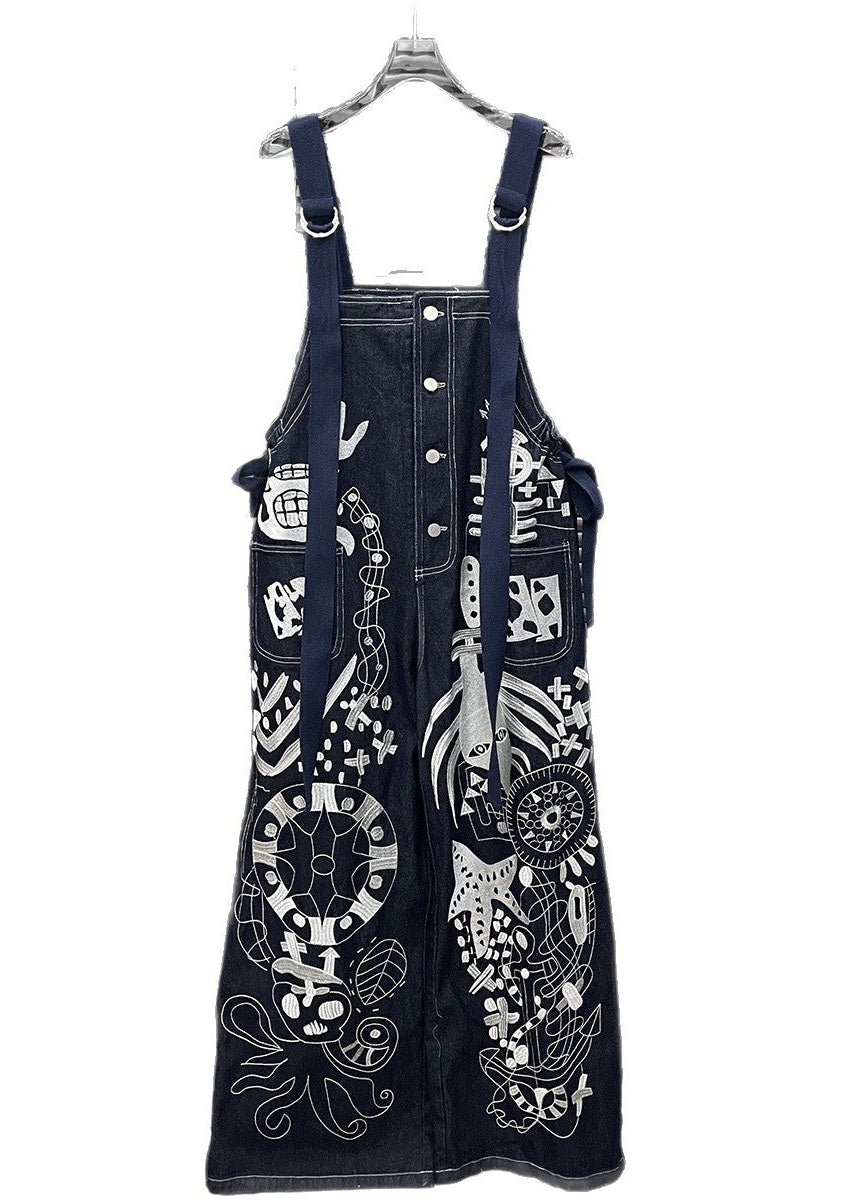 Elvio Embroidered Denim Overalls