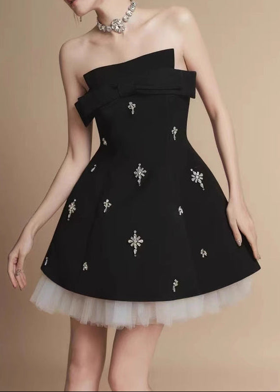 Brahim Crystal Bow Mesh Mini Dress