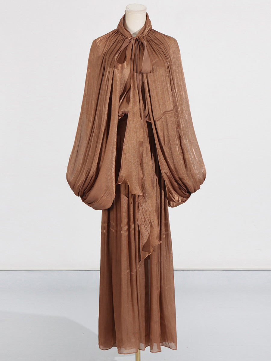 Anila Ruch Lace Up Balloon Sleeve Maxi Dress